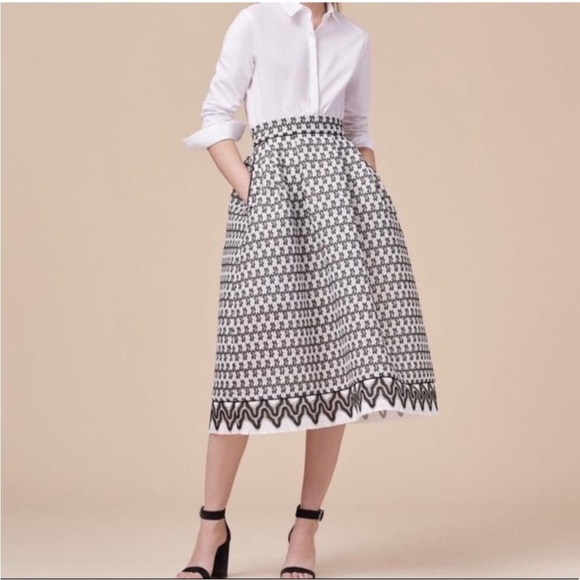 Maje Dresses & Skirts - MAJE Josy Pleated Black and White Lace Midi Skirt